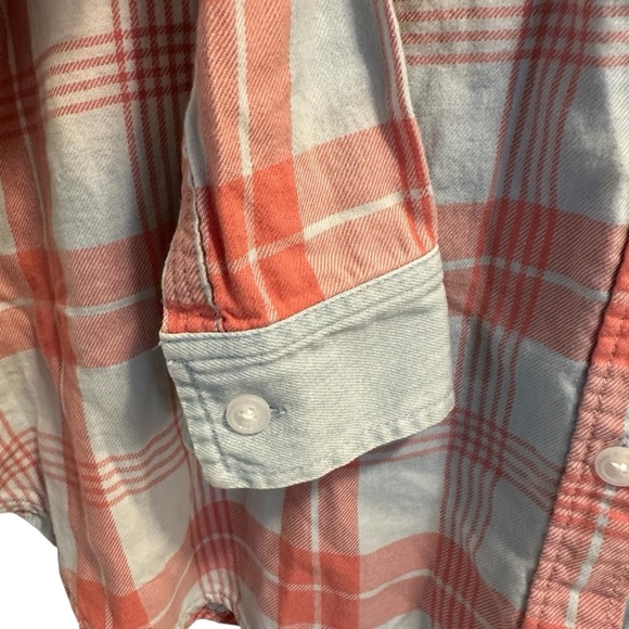 American Eagle Go Big Beach flannel oversized button up shirt in pink and blue M - Picture 9 of 15